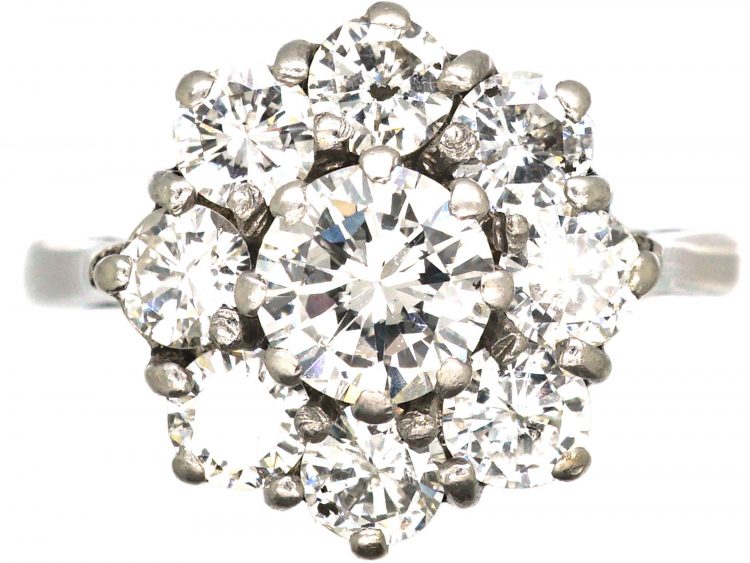 1950s Large Platinum & Diamond Cluster Ring
