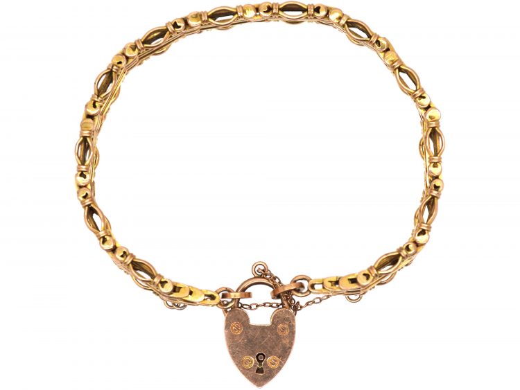 Edwardian 9ct Gold Gate Bracelet with Padlock