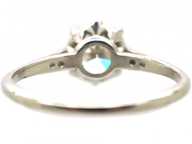 Art Deco Platinum, Diamond Solitaire Ring with Diamond Set Shoulders