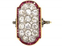 Art Deco 18ct Gold & Platinum, Ruby & Diamond Plaque Ring
