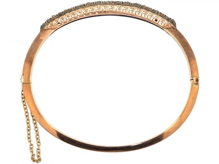 Edwardian 15ct Gold Bangle set with Graduated Old Mine Cut Diamonds
