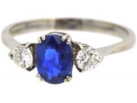 18ct White Gold, Sapphire & Diamond Three Stone Ring