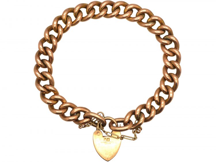 Edwardian 9ct Rose Gold Curb Bracelet with Padlock