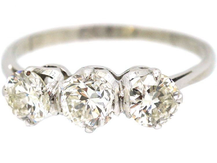 Art Deco Platinum, Three Stone Diamond Ring