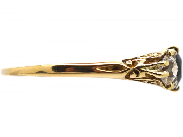Victorian 18ct Gold, Sapphire & Diamond Carved Half Hoop Ring