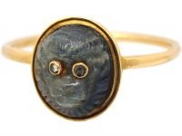 Victorian 15ct Gold & Carved Labradorite Ring of a Monkey