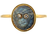 Victorian 15ct Gold & Carved Labradorite Ring of a Monkey