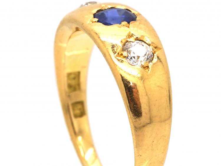 Victorian 18ct Gold Sapphire & Diamond Gypsy Ring