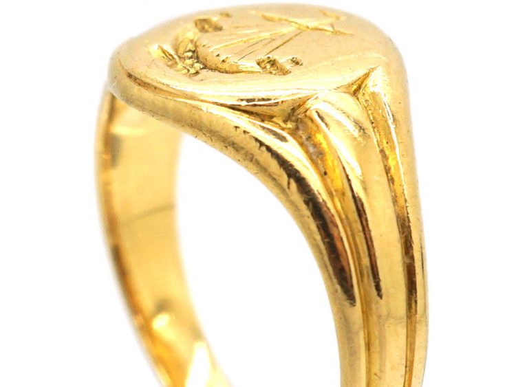 Edwardian 18ct Gold Signet Ring with Intaglio of a Galleon