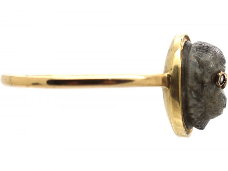 Victorian 15ct Gold & Carved Labradorite Ring of a Monkey