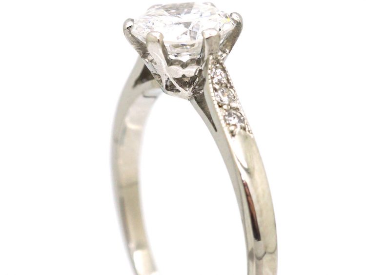 Art Deco Platinum & Diamond Solitaire Ring with Diamond Set Shoulders