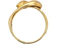 Edwardian 18ct Gold Double Snake Ring set with Diamonds & a Sapphire