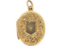 Edwardian 9ct Gold Oval Locket Engraved with Ivy Leaves & Roses