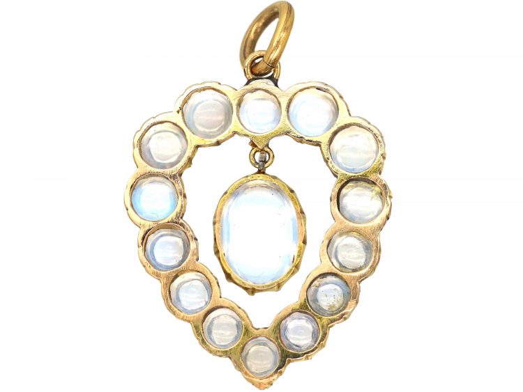 Edwardian 15ct Gold Heart Shaped Pendant set with Moonstones