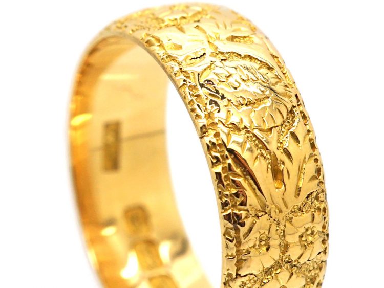 Retro 18ct Gold Wedding Ring with Orange Blossom Design