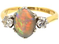 Edwardian 18ct Gold, Opal & Diamond Three Stone Ring