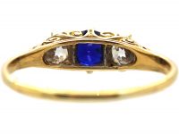 Victorian 18ct Gold, Sapphire & Diamond Carved Half Hoop Ring