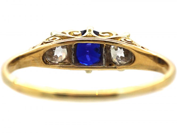Victorian 18ct Gold, Sapphire & Diamond Carved Half Hoop Ring