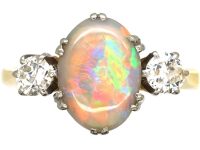 Edwardian 18ct Gold, Opal & Diamond Three Stone Ring
