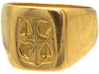 Early 20th Century Belgian 18ct Gold Signet Ring with Intaglio of Weeping Hearts & Spades