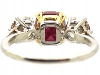 Retro 18ct White & Yellow Gold, Ruby & Diamond Three Stone Ring