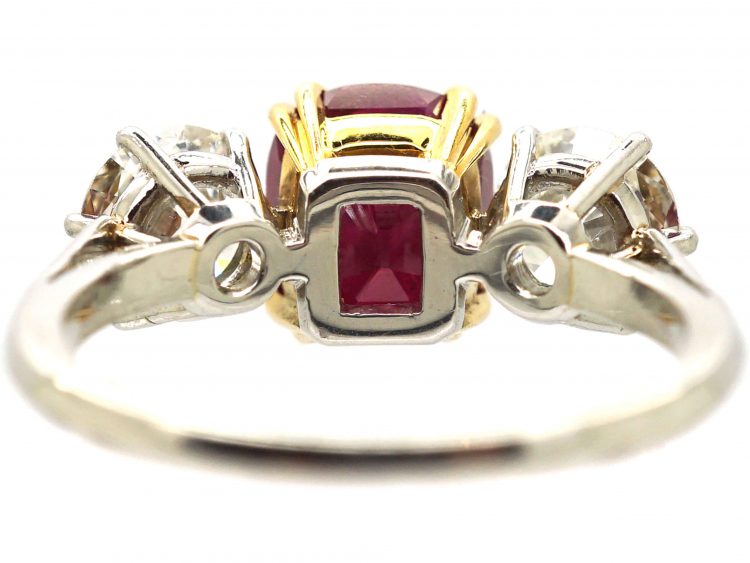 Retro 18ct White & Yellow Gold, Ruby & Diamond Three Stone Ring