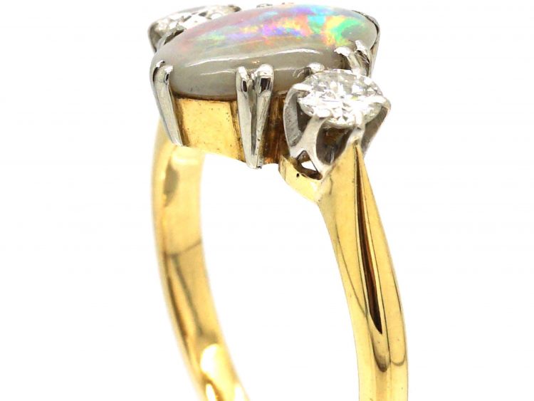 Edwardian 18ct Gold, Opal & Diamond Three Stone Ring