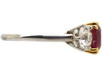 Retro 18ct White & Yellow Gold, Ruby & Diamond Three Stone Ring