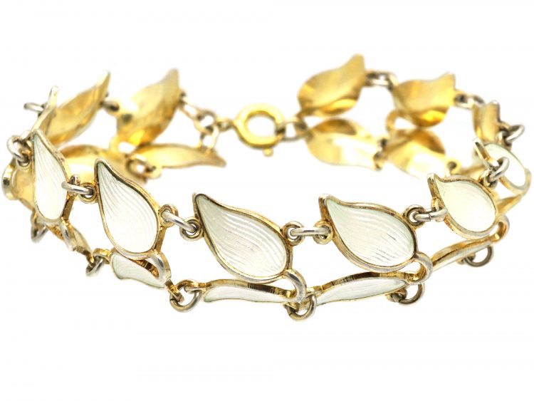 Norwegian Mid Century Silver & White Enamel Bracelet