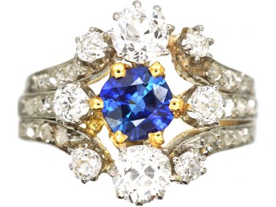 French Belle Epoque 18ct Gold & Platinum, Sapphire & Diamond Ring