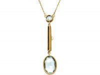 Art Deco 15ct Gold, Aquamarine & Pearl Pendant on 15ct Gold Chain