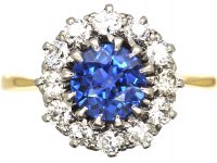 Retro 18ct Gold, Sapphire & Diamond Cluster Ring