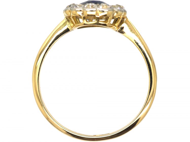 Edwardian 18ct Gold & Platinum, Sapphire & Diamond Cluster Ring