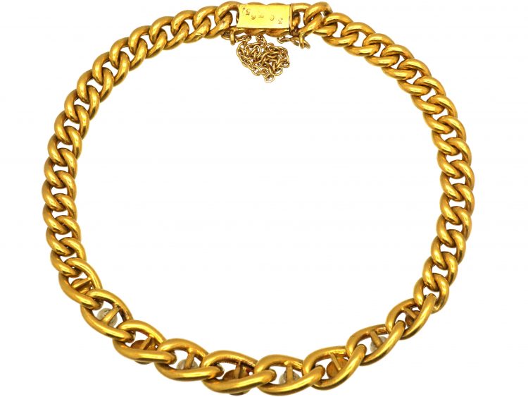 French Belle Epoque 18ct Gold Curb Bracelet set with Turquoise & Natural Pearls