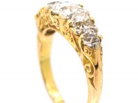 Victorian 18ct Gold, Five Stone Diamond Carved Half Hoop Ring