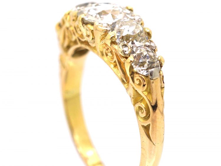 Victorian 18ct Gold, Five Stone Diamond Carved Half Hoop Ring