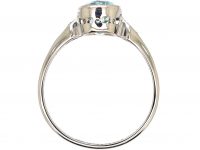 Art Deco Platinum Aquamarine Ring with Diamond Set Shoulders