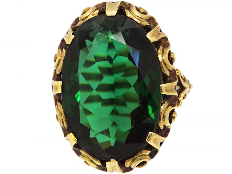 Art Deco 14ct Gold Ring set with a Large Oval Green Tourmaline