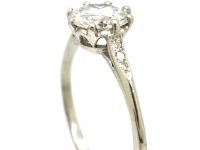 Art Deco Platinum, Diamond Solitaire Ring with Diamond Set Shoulders