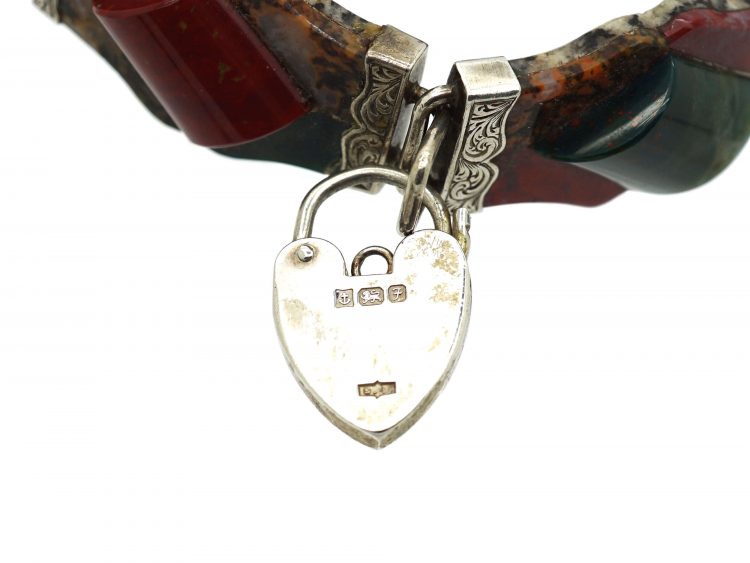 Victorian Scottish Silver & Agate Bracelet with Padlock