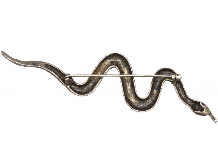 Mid 20th Century Silver & Marcasite Large Snake Brooch