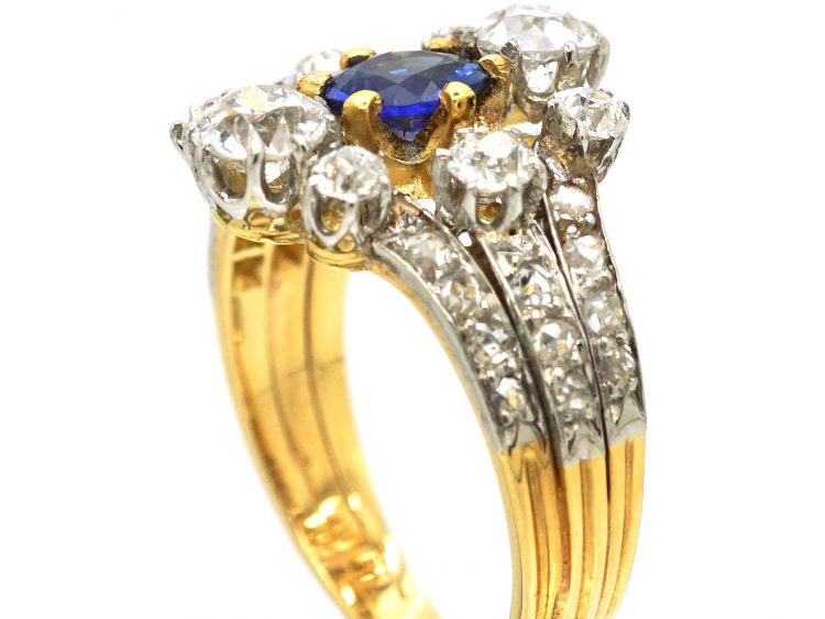 French Belle Epoque 18ct Gold & Platinum, Sapphire & Diamond Ring