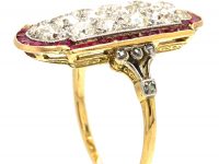Art Deco 18ct Gold & Platinum, Ruby & Diamond Plaque Ring