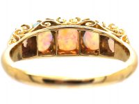 Edwardian 18ct Gold, Carved Half Hoop Five Stone Opal & Rose Diamond Ring