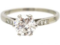 Art Deco Platinum & Diamond Solitaire Ring with Diamond Set Shoulders