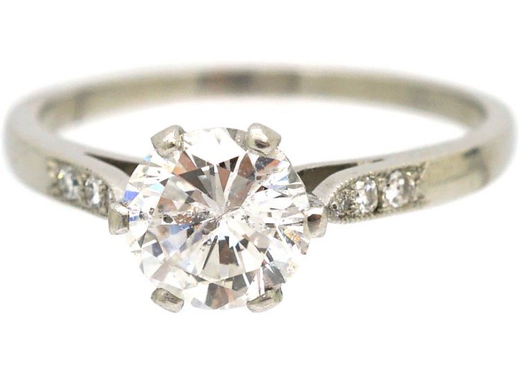 Art Deco Platinum & Diamond Solitaire Ring with Diamond Set Shoulders