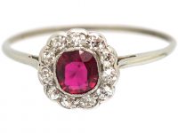 Edwardian Platinum, Ruby & Diamond Cluster Ring