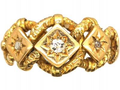 Victorian 18ct Gold Triple Knot Ring set with Three Diamonds