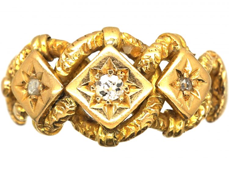 Victorian 18ct Gold Triple Knot Ring set with Three Diamonds