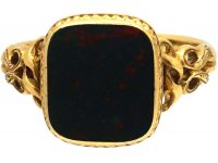 Belgian 19th Century 18ct Gold Signet Ring set with a Bloodstone